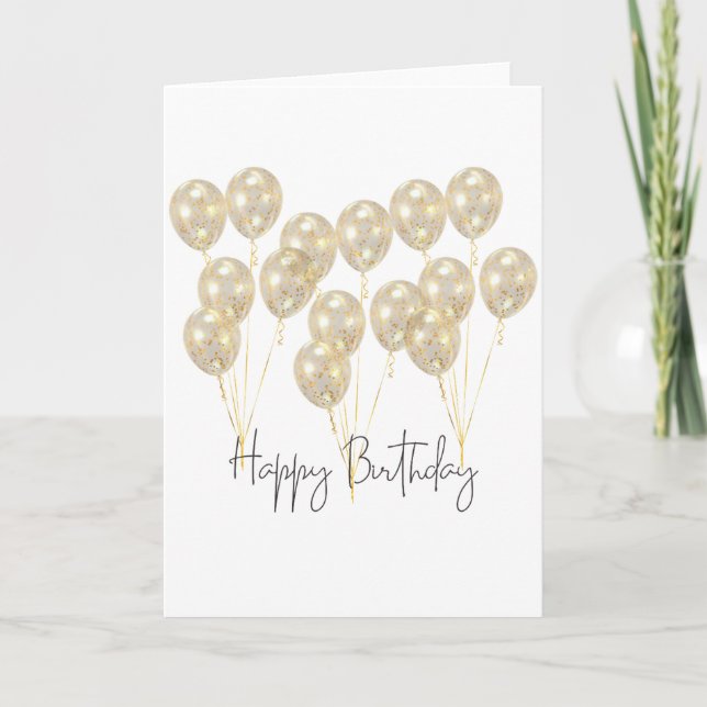 Elegant Gold Balloon Happy Birthday Karte (Vorderseite)