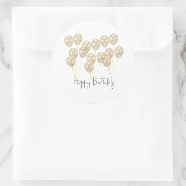 Elegant Gold Balloon Happy Birthday Runder Aufkleber (Tasche)