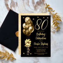Elegant Gold Balloons auf Black 80 th Birthday Par