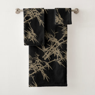 Elegant Gold Bamboo auf schwarz Badhandtuch Set