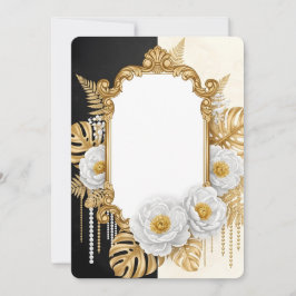 Elegant Gold Baroque Frame with White Flowers & Mo Einladung