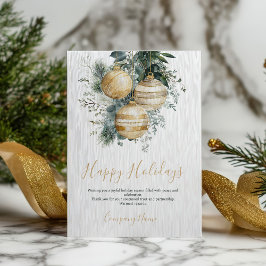 Elegant Gold Baubles Greenery Corporate Christmas Feiertagskarte