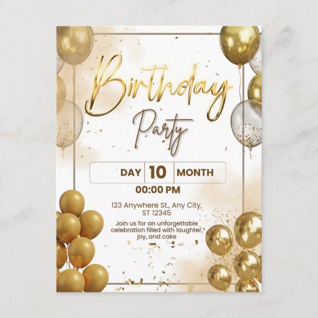 Elegant Gold Birthday Party Invitation Enclosure Begleitkarte (Vorderseite)