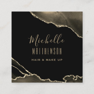 Elegant Gold Black Agate Marble Script Quadratische Visitenkarte