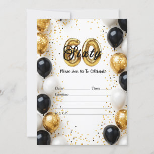 Elegant Gold & Black Balloon 60. Geburtstagsinvita Einladung