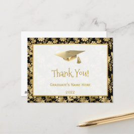 Elegant Gold Black Floral Vielen Dank Abschluss Postkarte