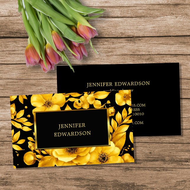 Elegant gold black flowers professional visitenkarte (Elegant gold black flowers professional business card.)