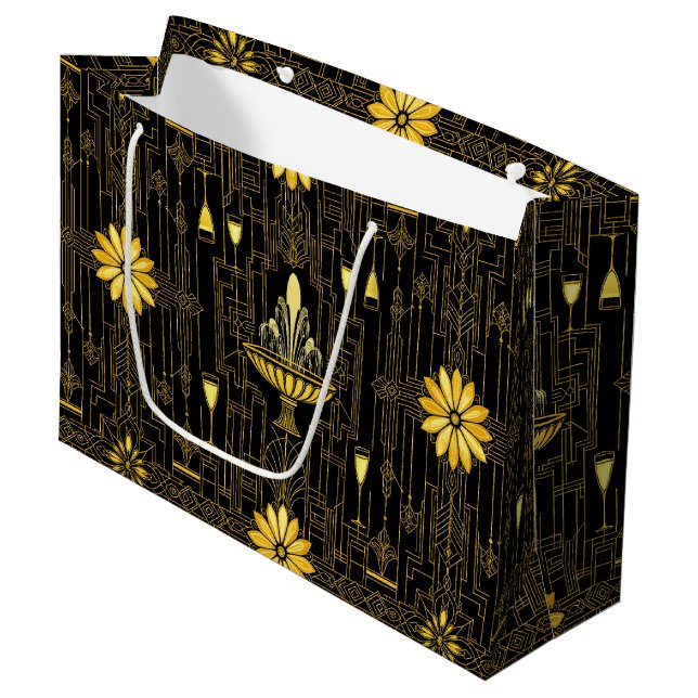 Elegant gold black gatsby große geschenktüte (Vorderseite Schrägansicht)