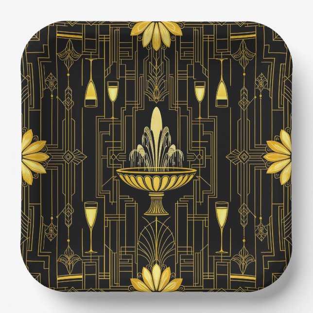 Elegant gold black gatsby pappteller (Vorderseite)