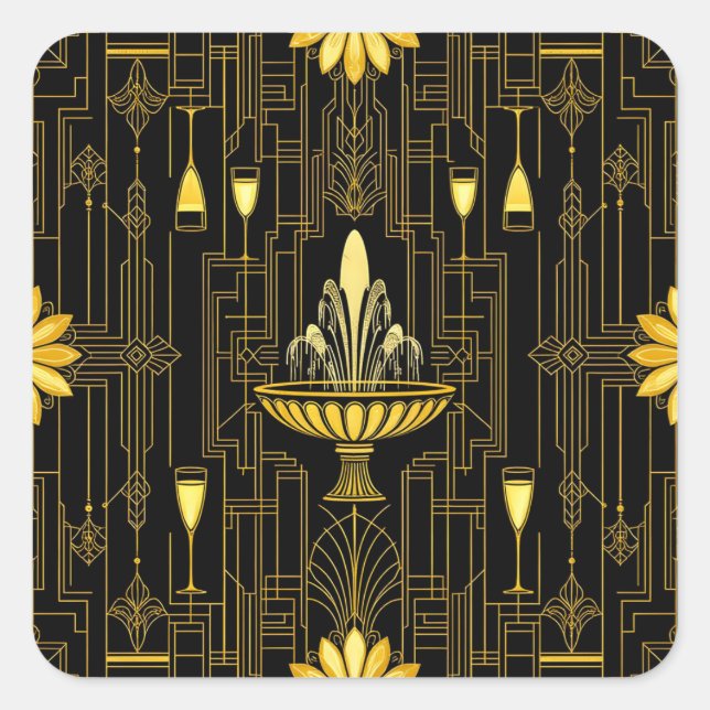 Elegant gold black gatsby quadratischer aufkleber (Vorderseite)