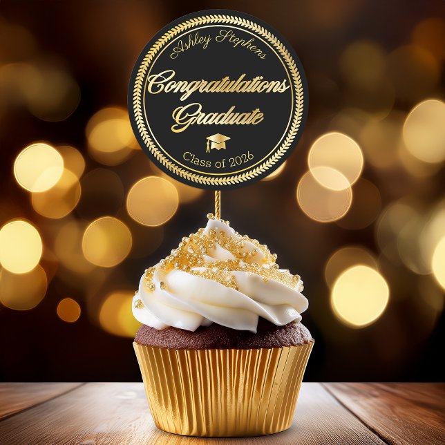 Elegant Gold | Black Grad Cap Class of 2023 Runder Aufkleber (Elegant Gold Tone and Black Grad Cap Class of 2025 Classic Round Sticker - Grad Favors and Seals)