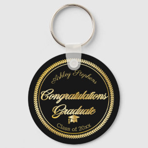 Elegant Gold   Black Grad Cap Class Year Schlüsselanhänger