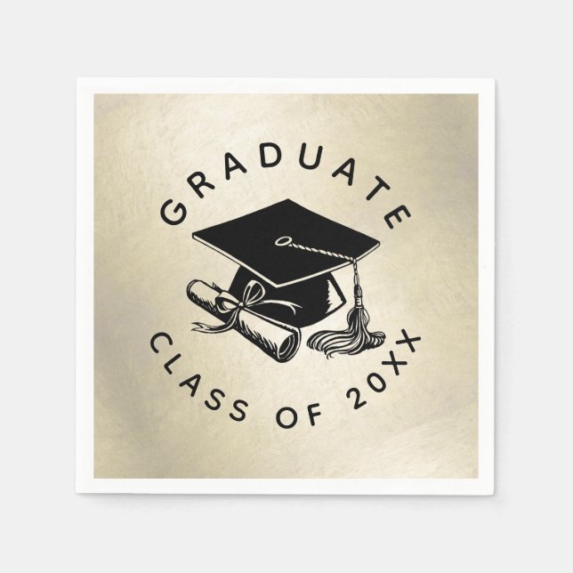 Elegant Gold Black Grad Cap Diploma Class of 2025 Serviette (Vorderseite)