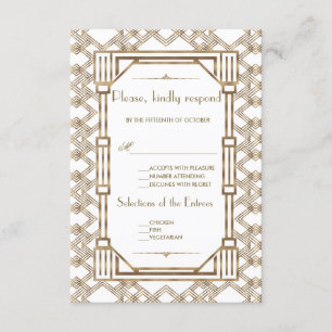 Elegant Gold Black Great Gatsby 1920s Wedding RSVP Karte