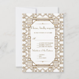 Elegant Gold Black Great Gatsby 1920s Wedding RSVP Karte
