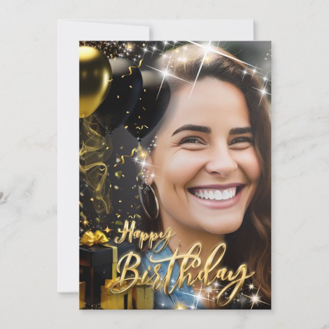 Elegant Gold Black Happy Geburtstagsfeier Feiertagskarte (Vorderseite)