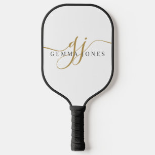 Elegant Gold Black Monogram Pickleball Schläger
