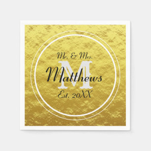 Elegant Gold Black Mr. und Mrs. Wedding Initial Serviette