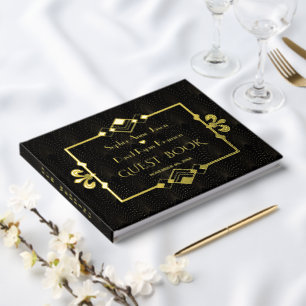 Elegant Gold Black Roaring 20's Art Déco Hochzeit Gästebuch
