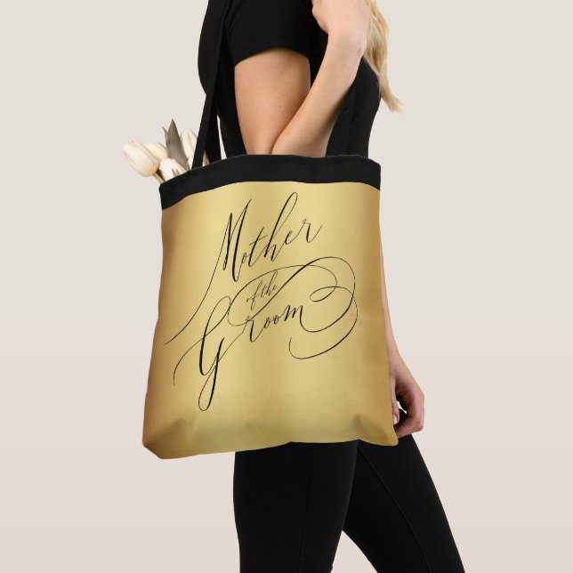 Elegant Gold Black Script Mutter des Grooms (Von Nahem)