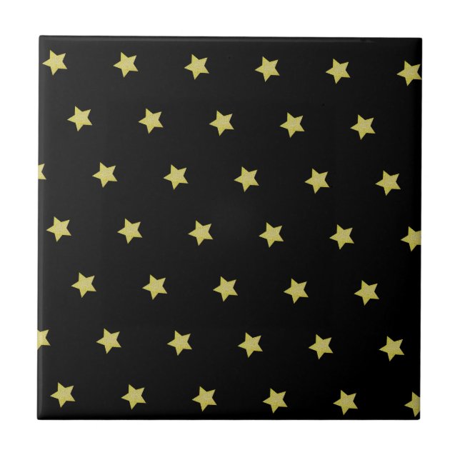Elegant Gold & Black Star Pattern  Fliese (Vorderseite)