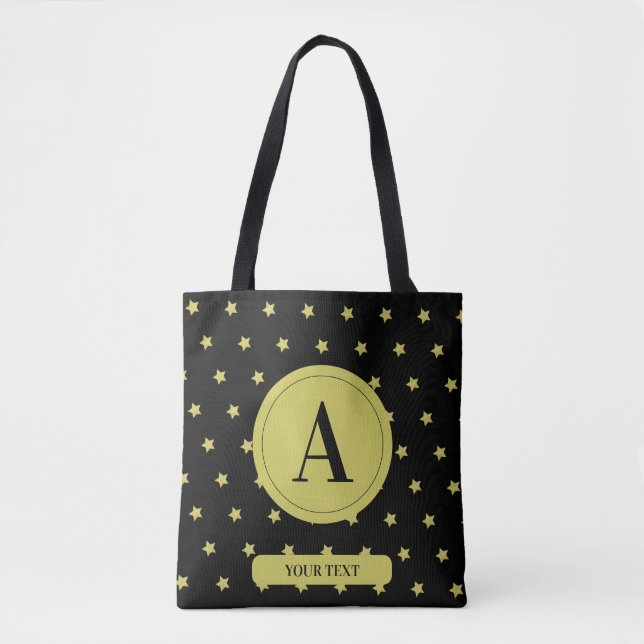 Elegant Gold & Black Star Pattern Monogram (Vorderseite)