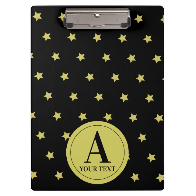 Elegant Gold & Black Star Pattern Monogram Klemmbrett (Vorderseite)