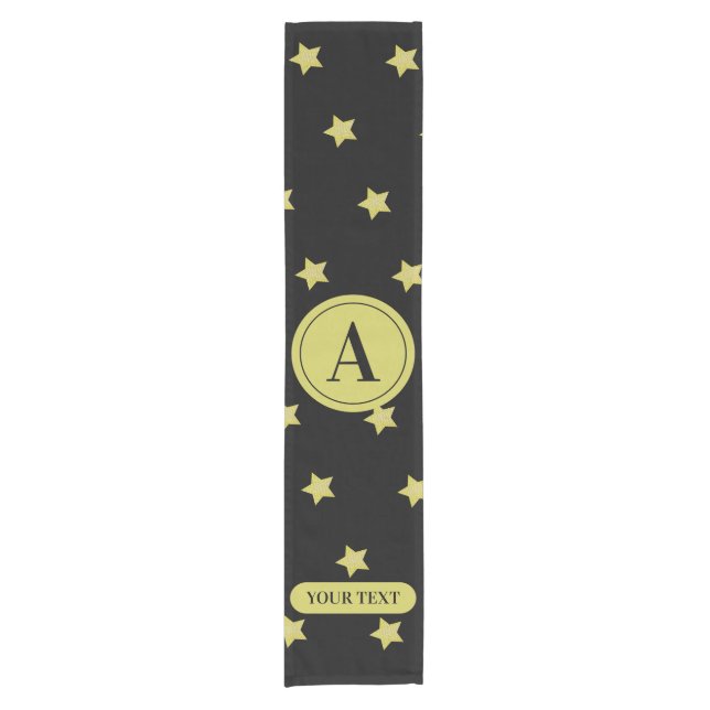 Elegant Gold & Black Star Pattern Monogram Kurzer Tischläufer (Vorderseite)