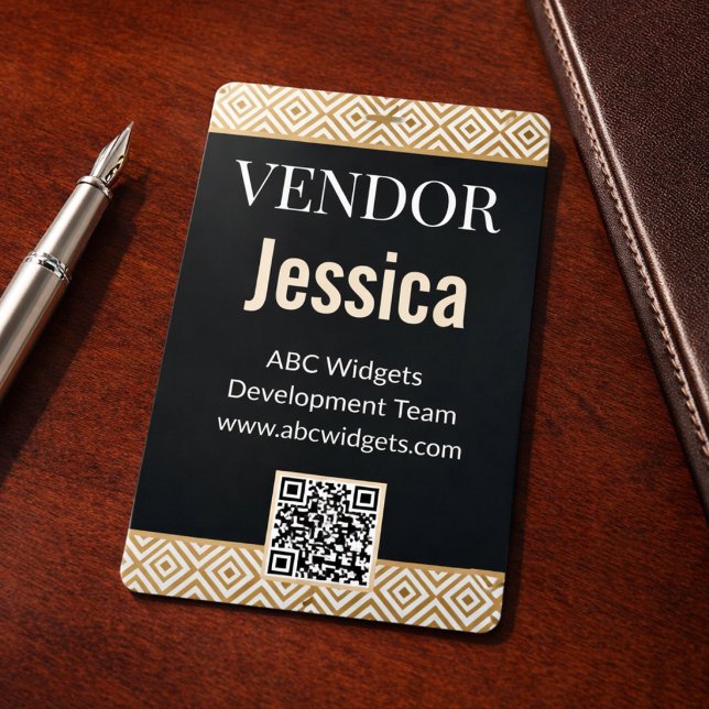 Elegant Gold Black Vendor Convention Name Badge Ausweis (Elegant Badge for business trade shows, conventions, corporate events. )