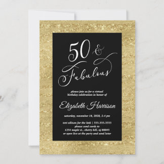 Elegant Gold Black Virtual 50. Geburtstagsparty Einladung