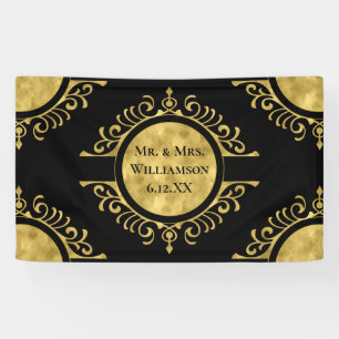 Elegant Gold Black Wedding Mr. & Mrs. Banner