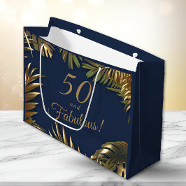 Elegant Gold Blue 50 Fantastischer Geburtstag Große Geschenktüte