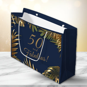 Elegant Gold Blue 50 Fantastischer Geburtstag Große Geschenktüte
