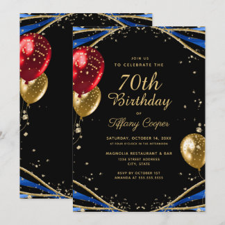 Elegant Gold Blue Agate 70. Geburtstag Einladung