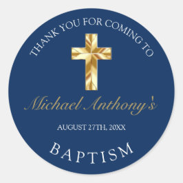 Elegant Gold Blue Baby Taufe Vielen Dank Runder Aufkleber