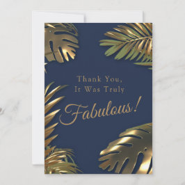 Elegant Gold Blue Foto 50 Fantastischer Geburtstag Dankeskarte