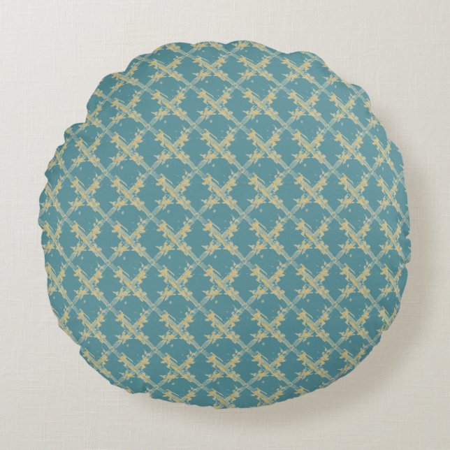Elegant,Gold Blue Lattice Pattern Rundes Kissen (Vorderseite)
