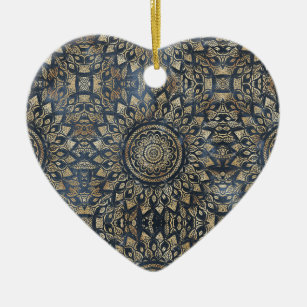 Elegant Gold Blue Mandala Floral Keramik Ornament