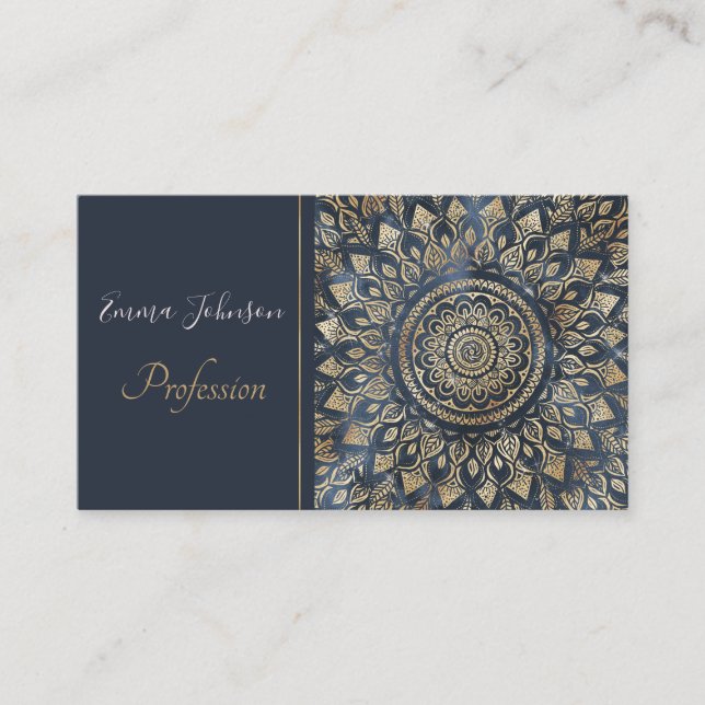 Elegant Gold Blue Mandala Floral Visitenkarte (Vorderseite)