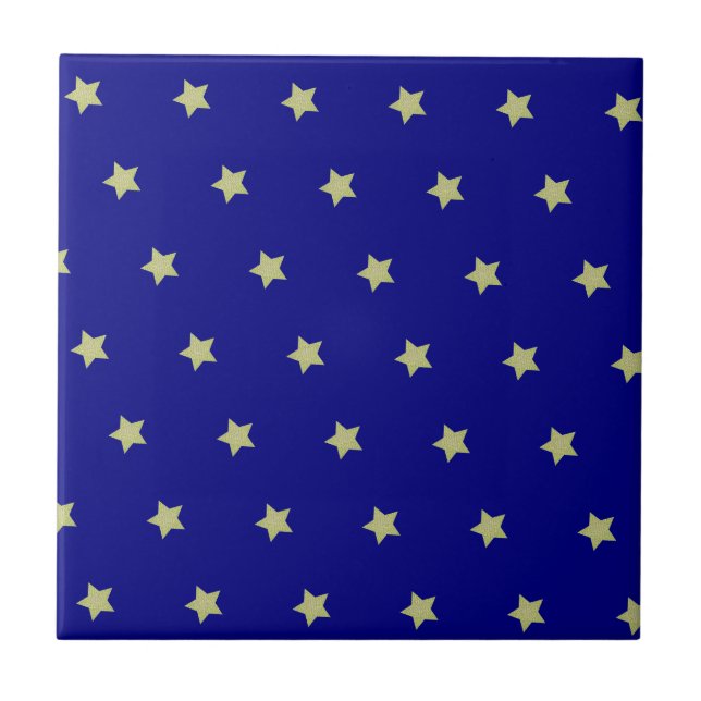 Elegant Gold & Blue Star Pattern  Fliese (Vorderseite)