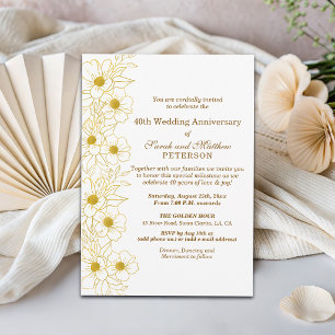Elegant Gold Blumen 40. Hochzeitstag Einladung
