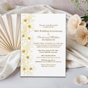 Elegant Gold Blumen 60. Hochzeitstag Einladung