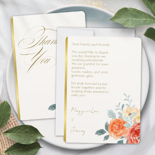 Elegant Gold Blush Blumenzitzer Hochzeit Dankeskarte