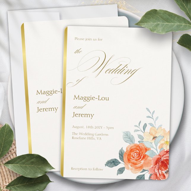 Elegant Gold Blush Blumenzitzer Hochzeit Einladung (Von Creator hochgeladen)