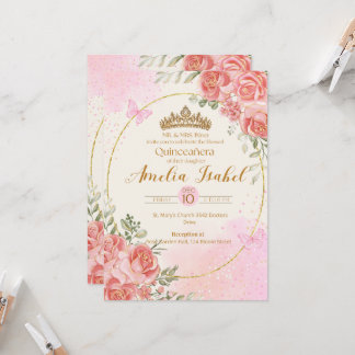 Elegant Gold & Blush Quinceañera Invitation Einladung