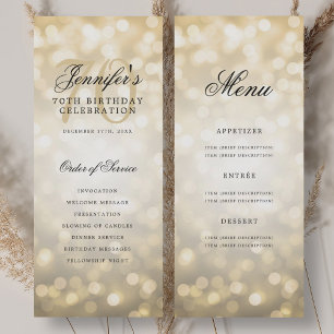 Elegant Gold Bokeh 70. Geburtstagsprogramm mit Men Einladung