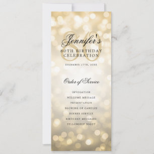 Elegant Gold Bokeh 80. Geburtstagsprogramm mit Men Einladung