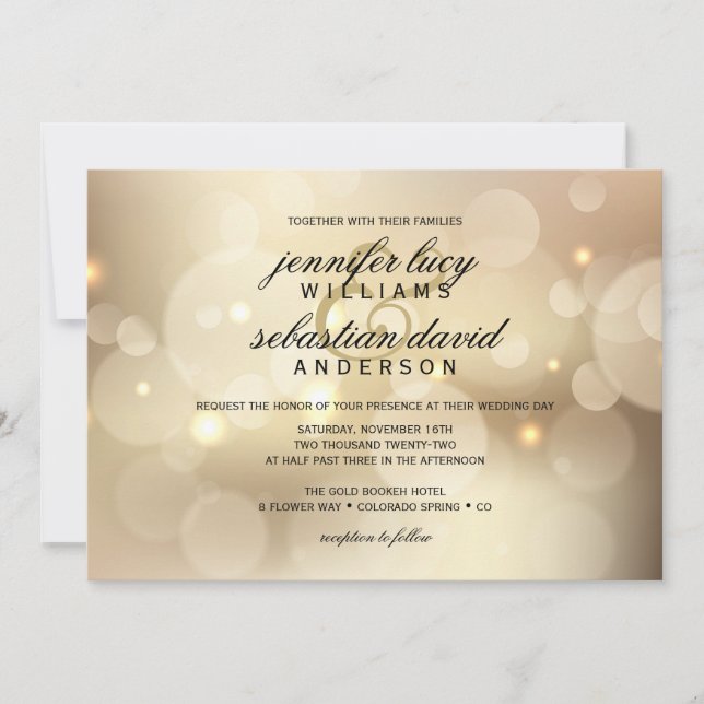 Elegant Gold Bokeh Light Chic Wedding Einladung (Vorderseite)