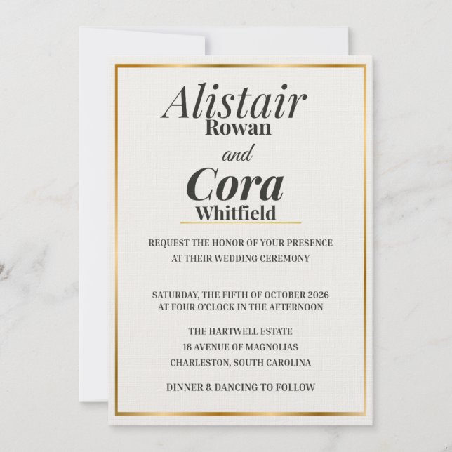 Elegant Gold Border Wedding Invitation | Modern Mi Einladung (Vorderseite)
