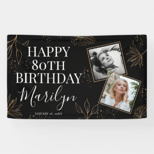Elegant Gold Botanical 2 x Foto 80. Geburtstag Banner